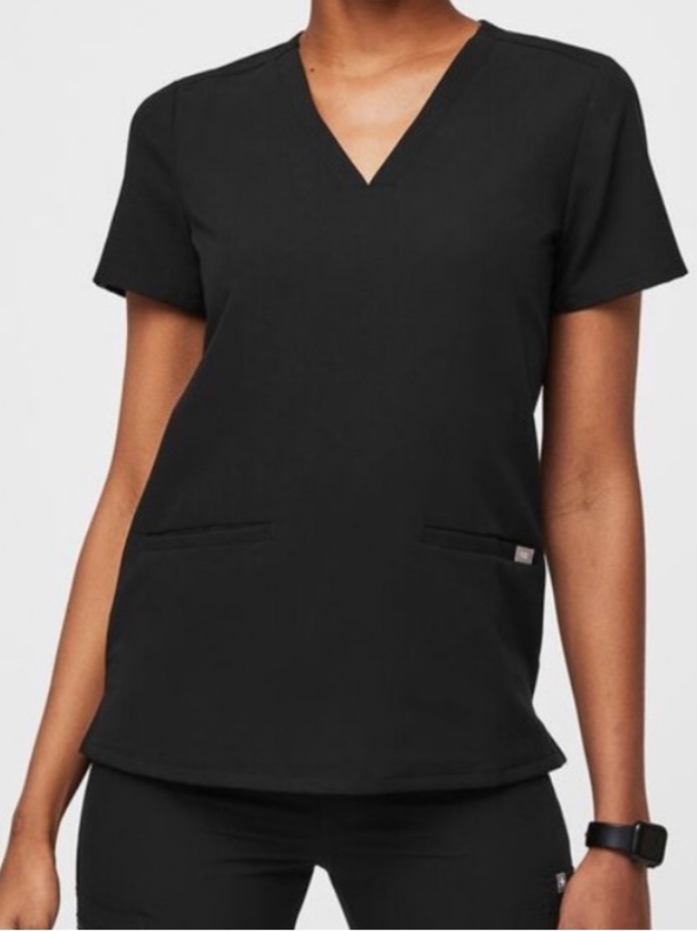 Figs Casma Three Pocket Scrub Top Black Large